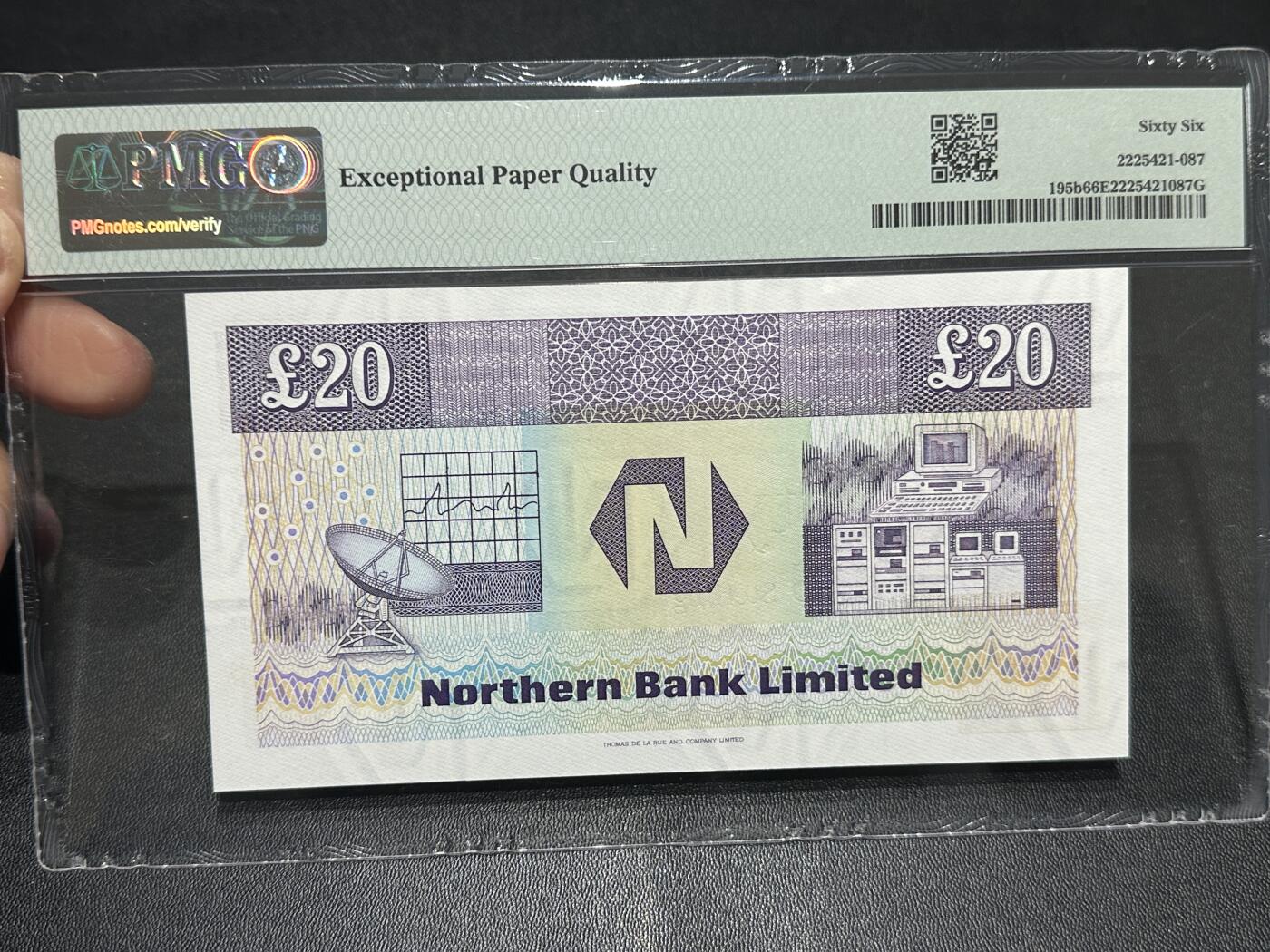 《外钞收藏家》第五百九十期（欧洲强钞、港币、硬通货及丰富裸币大拍场）（本平台长期征集拍品、欢迎藏友们联系合作） 1990年北爱尔兰 北方银行 20镑 PMG66 尾8