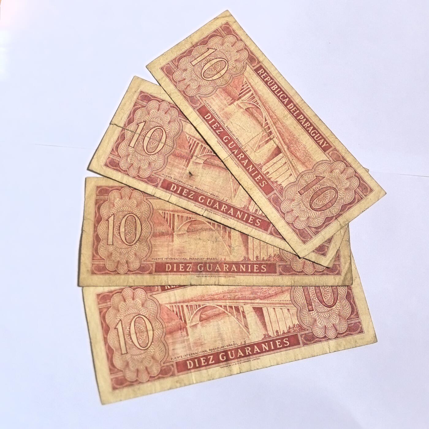 各国外币第100期 无佣金 巴拉圭10瓜拉尼4张