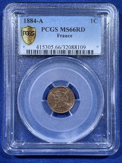 《竞宝斋》第443场 周日，周一，2场连拍 （全场包邮） - PCGS MS66RD 法国 1884年 谷物女神 1分 铜币 季军分 收藏一步到位