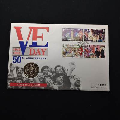 【全场包邮】纯粹捡漏拍482场（免费代拍第19场）-币封+套装+富兰克林（注意佣金） - 【邮币封】马恩岛1995年2镑欧洲解放50周年纪念币邮币封