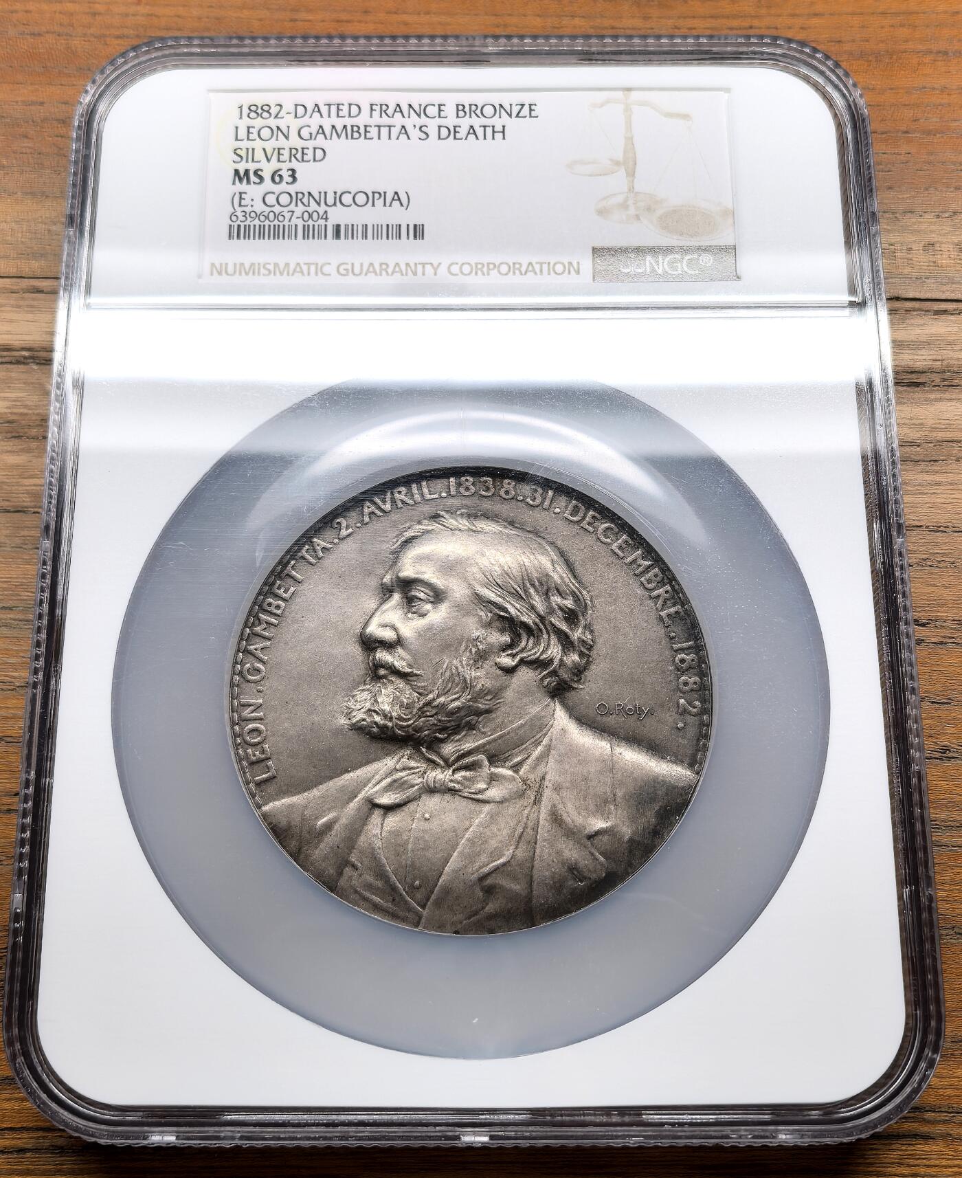 纫秋兰以为佩·凡希社微拍感恩专场 1882法国政治家莱昂·甘必大逝世纪念镀银章NGC-MS63