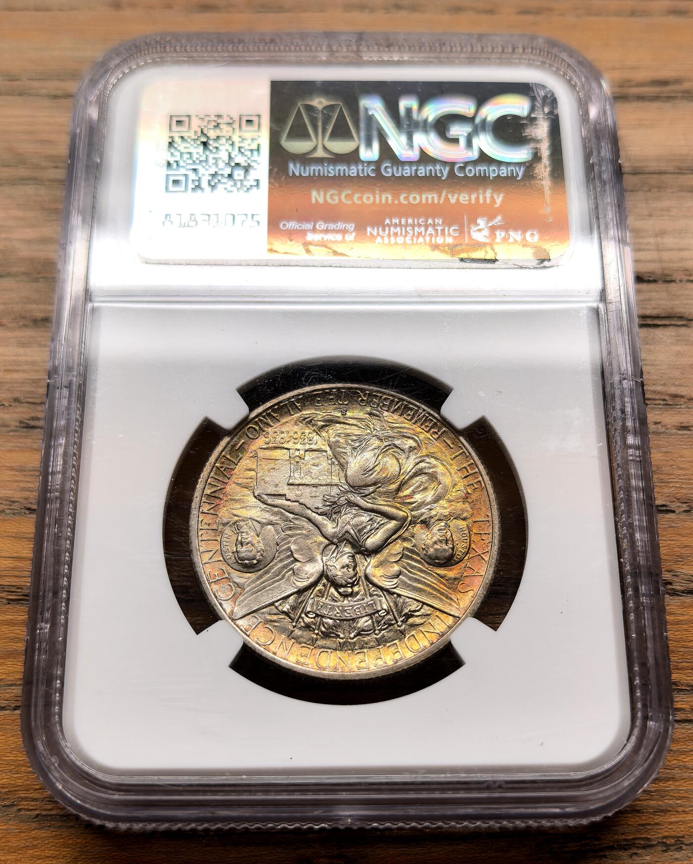 纫秋兰以为佩·凡希社微拍感恩专场 1938美国德克萨斯百年纪念半美元银币NGC-MS67，黄金环彩，养眼美物！