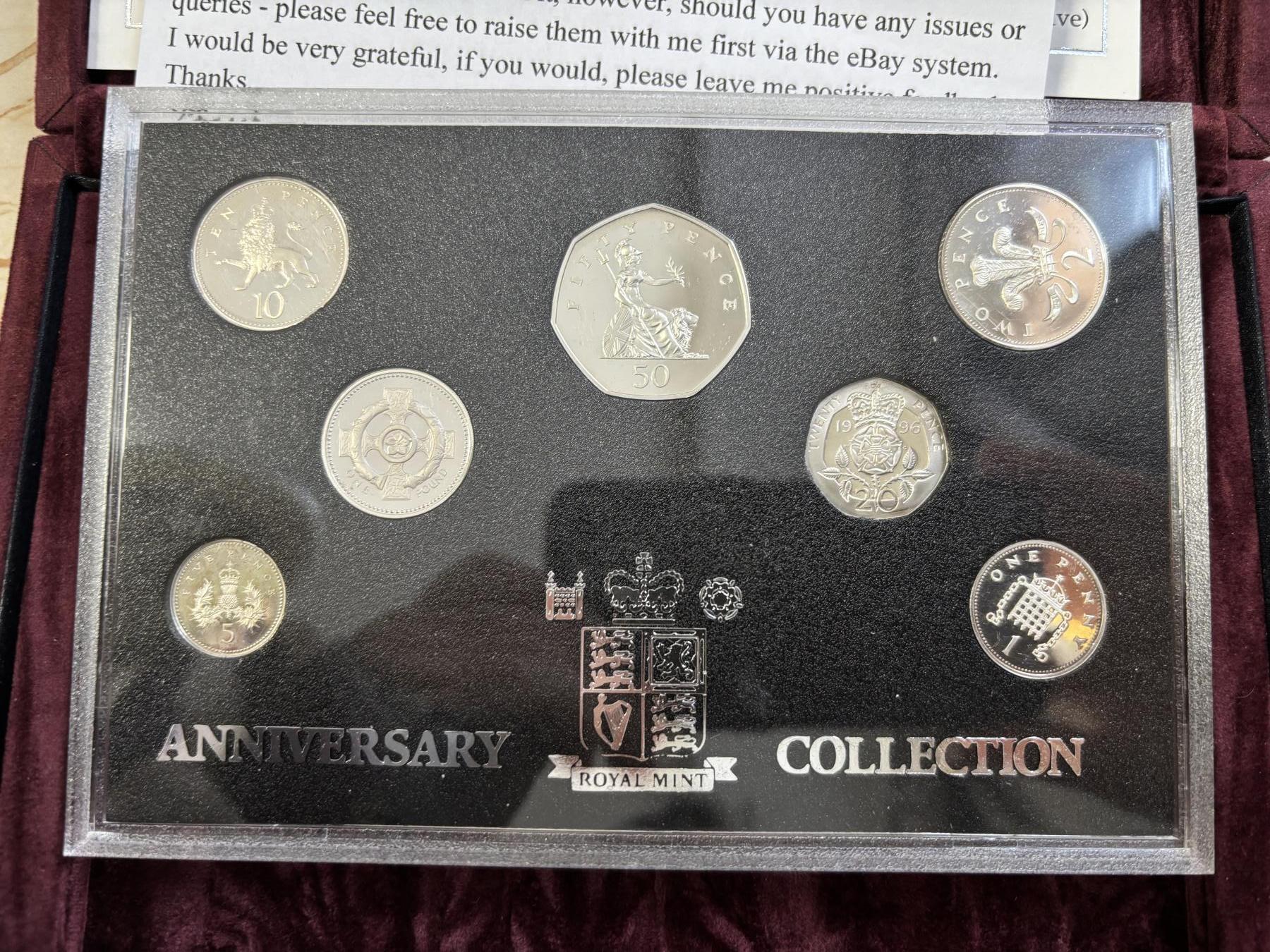 第183期拍卖 英国1996年【十进制】7枚全银精制纪念套币，925银，3.56/7.12/3.25/6.5/5.0/13.5/9.5克，发行15000套