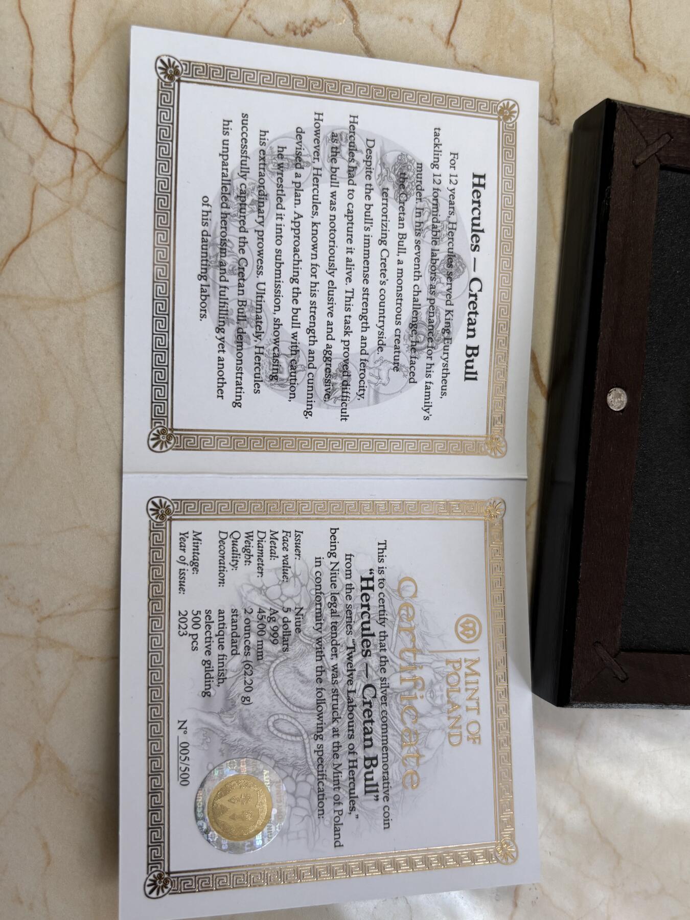 第184期拍卖 纽埃2023年大力神海格力斯驯服克里特公牛仿古银币，999银，发行500枚