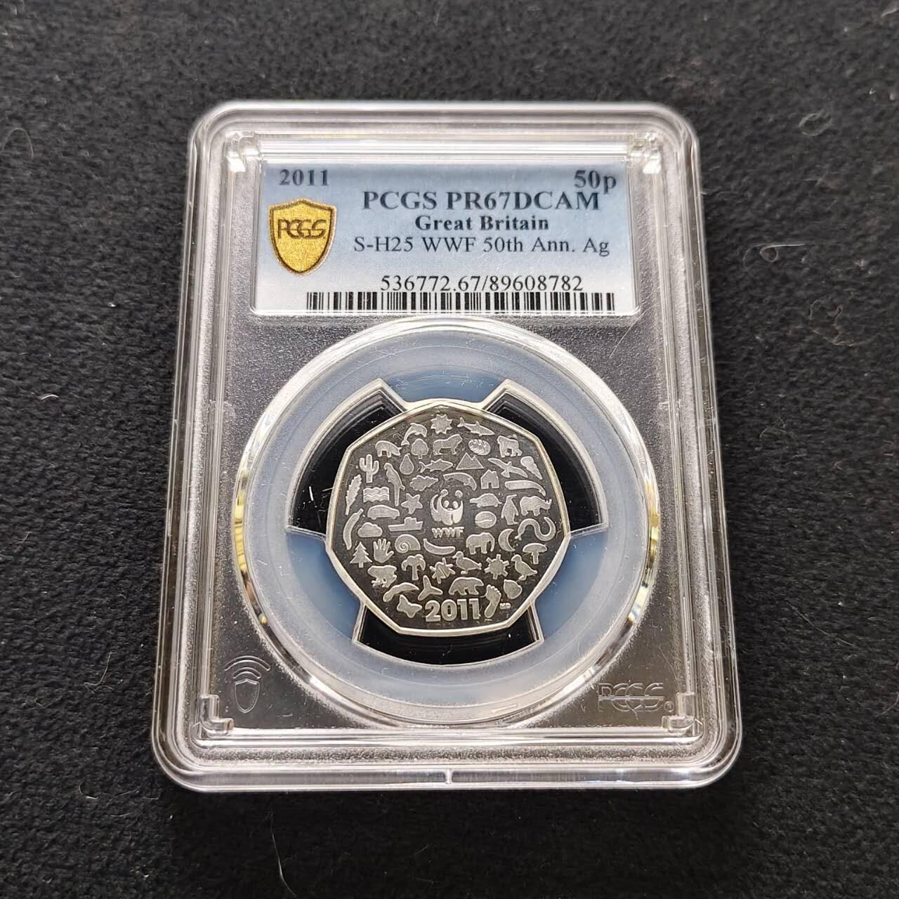 【全场包邮】纯粹捡漏拍485场（免费代拍第22场） 英国2011年50便士WWF组织50周年精制纪念银币-PCGS PR67 DCAM