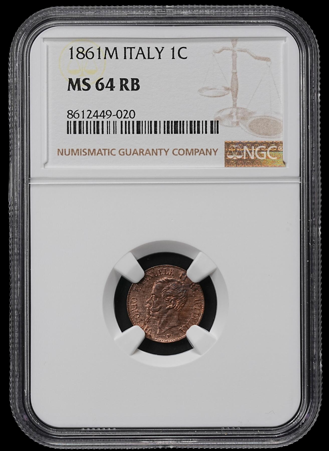 修遠堂世界钱币第九十五期 NGC MS64RB 1861年意大利1分铜币