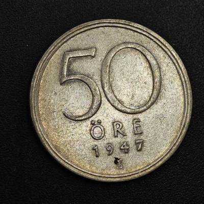 【淘币小摊】实时拍第八百一十三拍   散币场   满百包邮可预留二周 每周一统一发货   - 瑞典1947年50欧尔银币