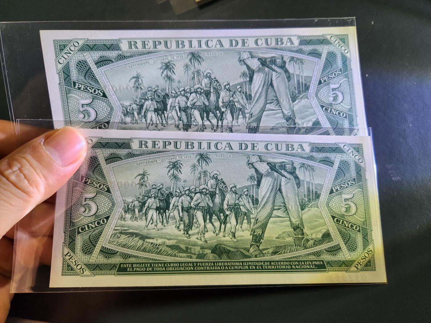 12月3号晚上8点 外国纸币自动截拍第67场 全新2连号 1967年5比索 古巴样票