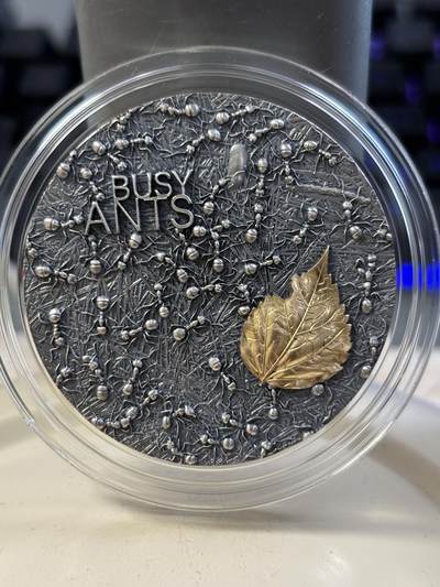 第184期拍卖 - 加纳2022年自然建筑师忙碌的蚂蚁2盎司纪念银币，999银，发行量500枚