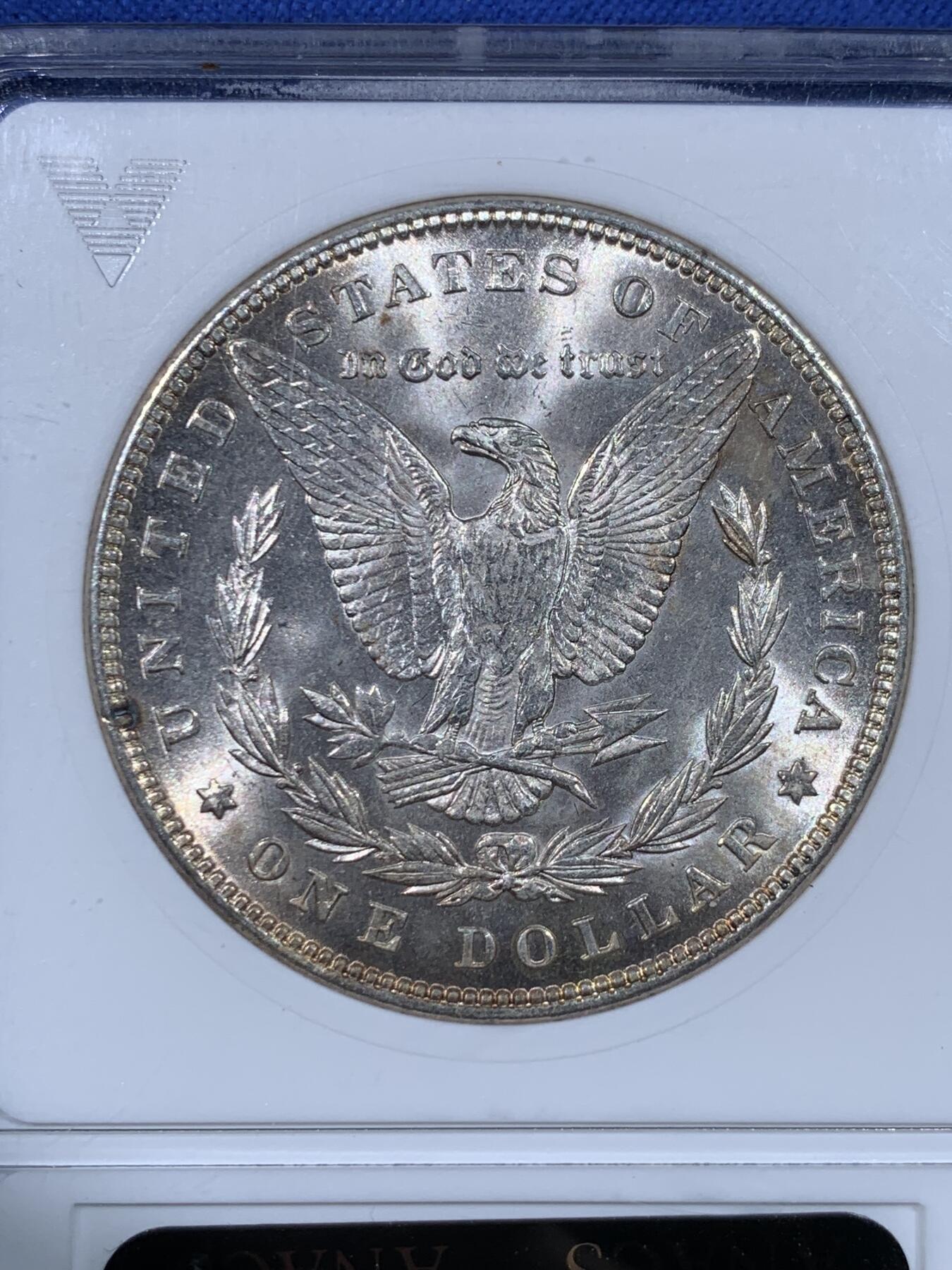 《竞宝斋》第443场 周日，周一，2场连拍 （全场包邮） ANACS MS62 肥皂盒 1887年美国摩根银币P厂 老盒严评，低评币，女神脸部干净，币两面粉光+转光，状态很好。