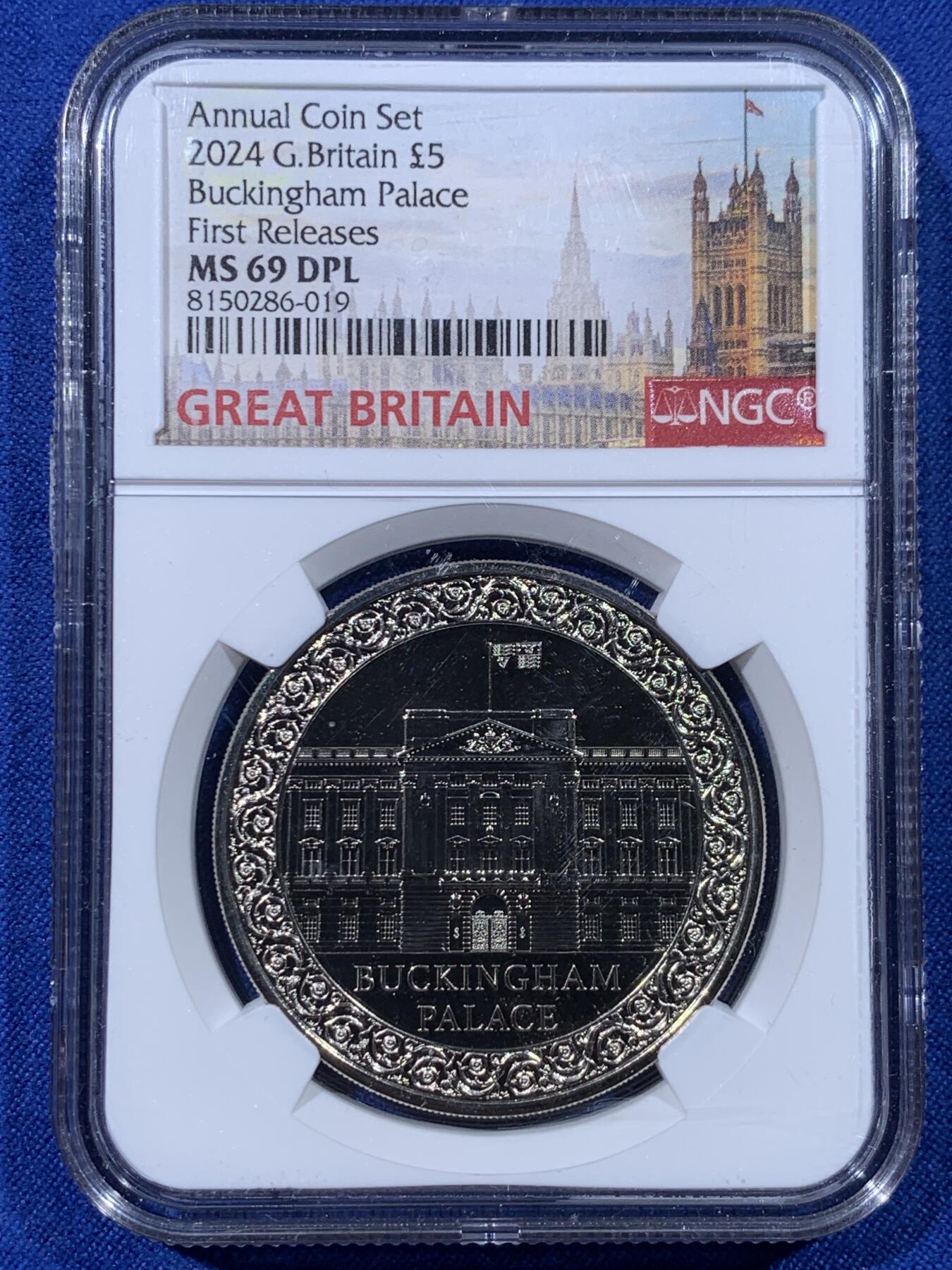 《竞宝斋》第443场 周日，周一，2场连拍 （全场包邮） NGC MS69DPL 英国2024年白金汉宫5英镑