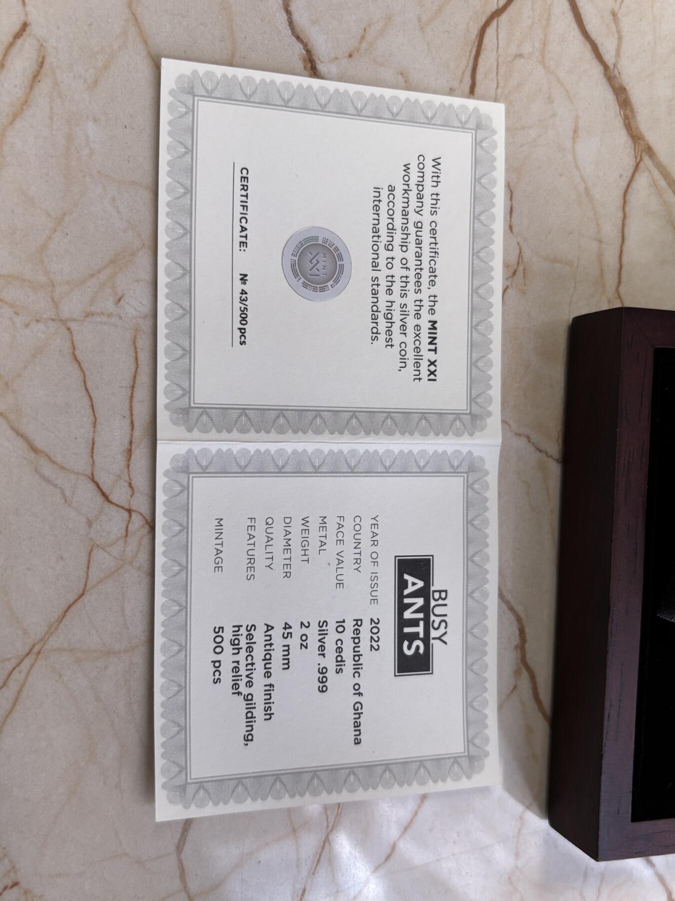 第184期拍卖 加纳2022年自然建筑师忙碌的蚂蚁2盎司纪念银币，999银，发行量500枚