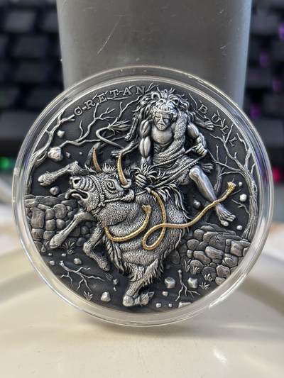 第184期拍卖 - 纽埃2023年大力神海格力斯驯服克里特公牛仿古银币，999银，发行500枚