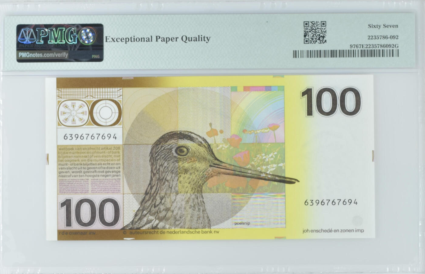 【礼羽收藏】🌏世界钱币拍卖第114期 荷兰 1977年100盾 水鸟 PMG67EPQ 高分
