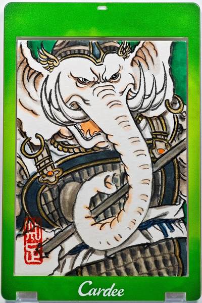 白泽拍卖卡牌手绘专场第29期（忽有故人心上过，回首山河已是秋） - 2025 卢艺丰手绘卡 狮驼岭三妖二哥六牙白象  卢艺丰签题 卡砖封装