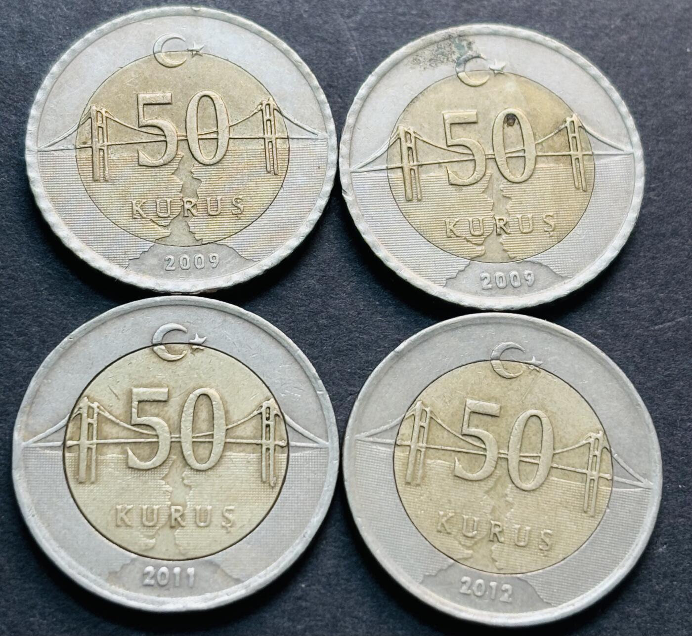 文馨钱币收藏第 284 场，【 长期接收代拍品】老藏家拍品南朝鲜李承晚时期货币，泰国大型纪念币，土耳其各时期及各国套币场 2009-2011 年土耳其 50 库鲁双色纪念币 4 枚