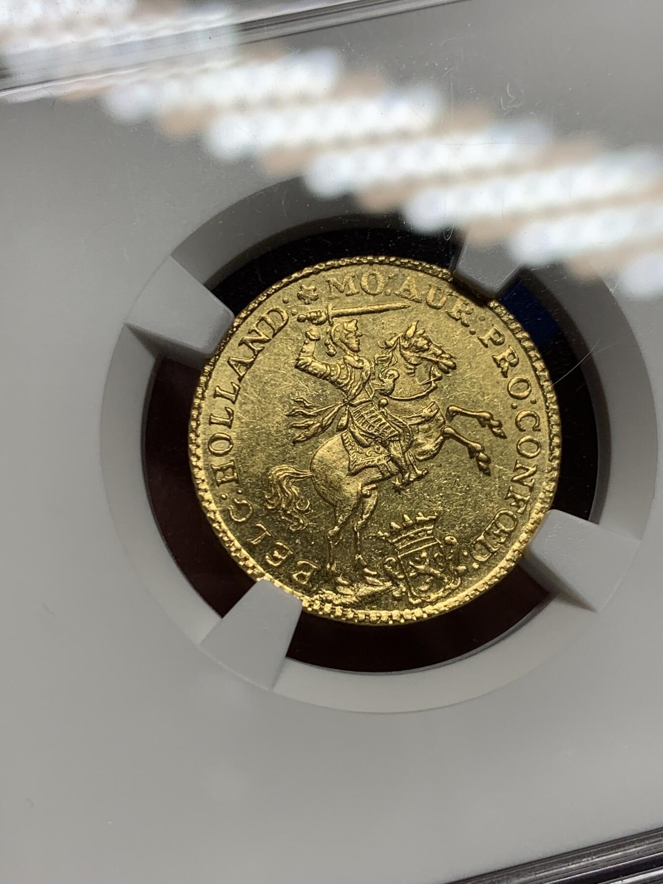 《竞宝斋》第443场 周日，周一，2场连拍 （全场包邮） NGC UNC 荷兰 1760年 荷兰省 7盾马剑金币 双面打制清晰 没给分有点错杀 这个状态已经很少见了4.965 g 920金