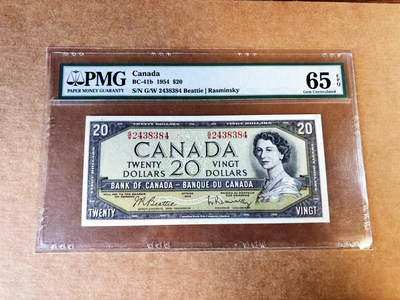 【Blue Auction】世界纸币精拍第757期——18级TOP拍卖/信誉/品质/专业/高效💫 - 加拿大 1954年20元 女王 PMG65EPQ 