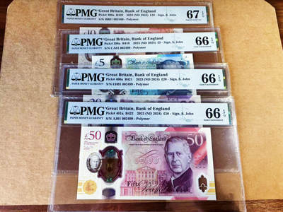 【Blue Auction】世界纸币精拍第757期——18级TOP拍卖/信誉/品质/专业/高效💫 -  【一组4张 首发冠全同千位小号】英国 2024年5-50镑 查尔斯三世 PMG67EPQ-66EPQ 潜力上涨品种