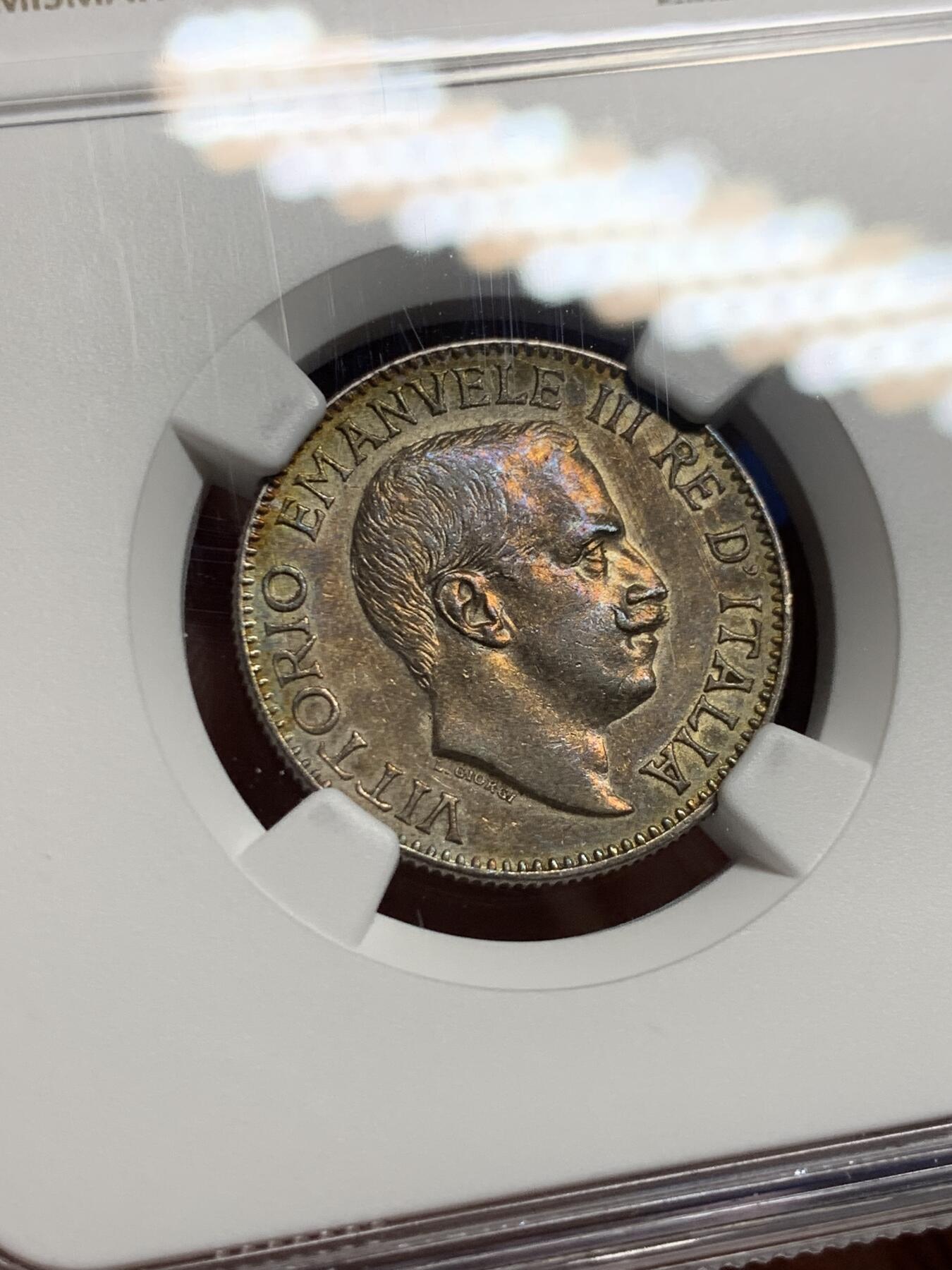 《竞宝斋》第443场 周日，周一，2场连拍 （全场包邮） NGC AU50 意属索马里1919年1/2卢比银币 褐色五彩包浆