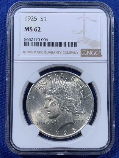 《竞宝斋》第443场 周日，周一，2场连拍 （全场包邮） - NGC MS62 美国1925年和平女神大银币