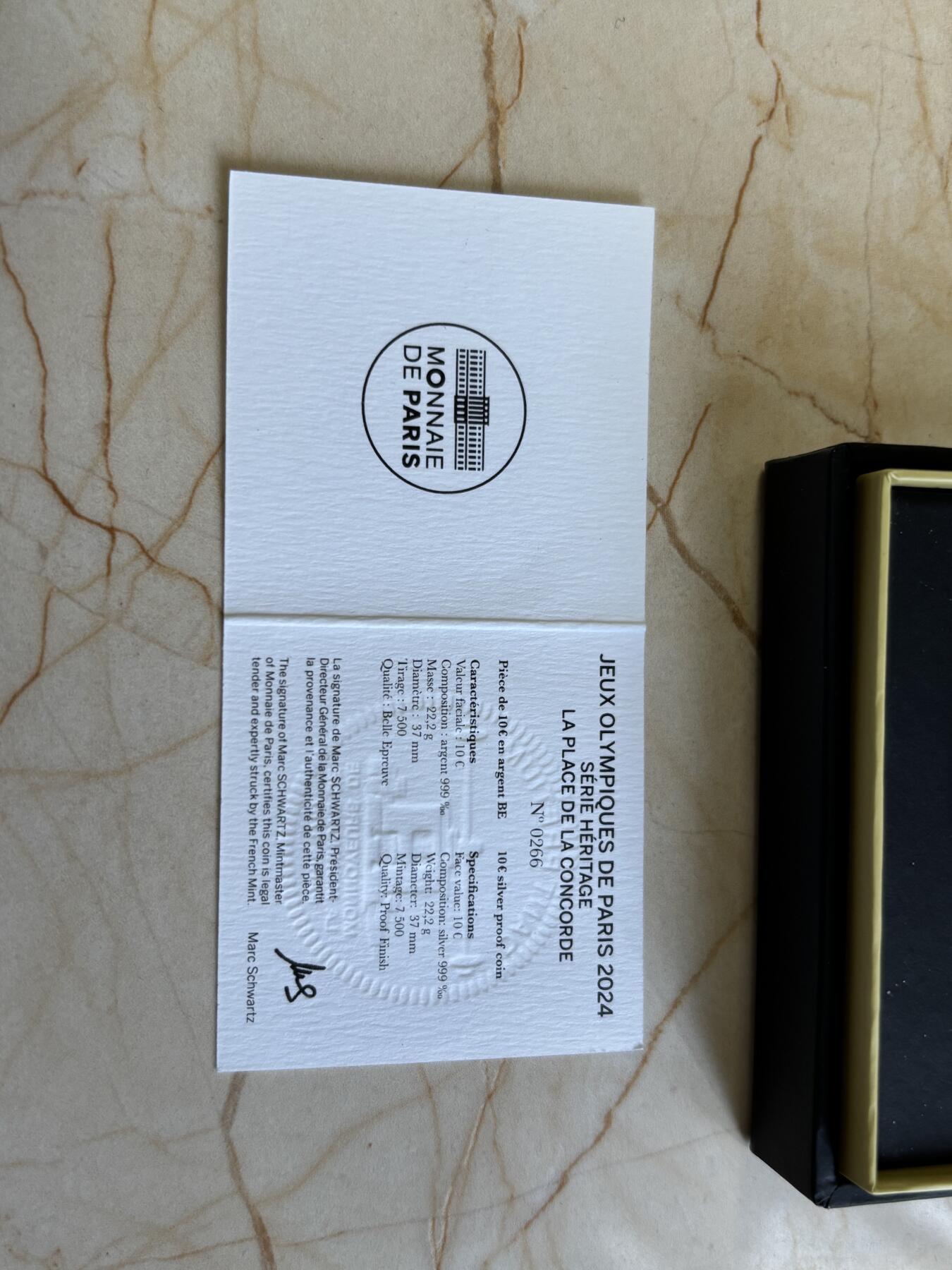 第183期拍卖 法国2022年巴黎奥运文化遗产协和广场方尖碑银币，999银，22.2克，发行7500枚，有氧化