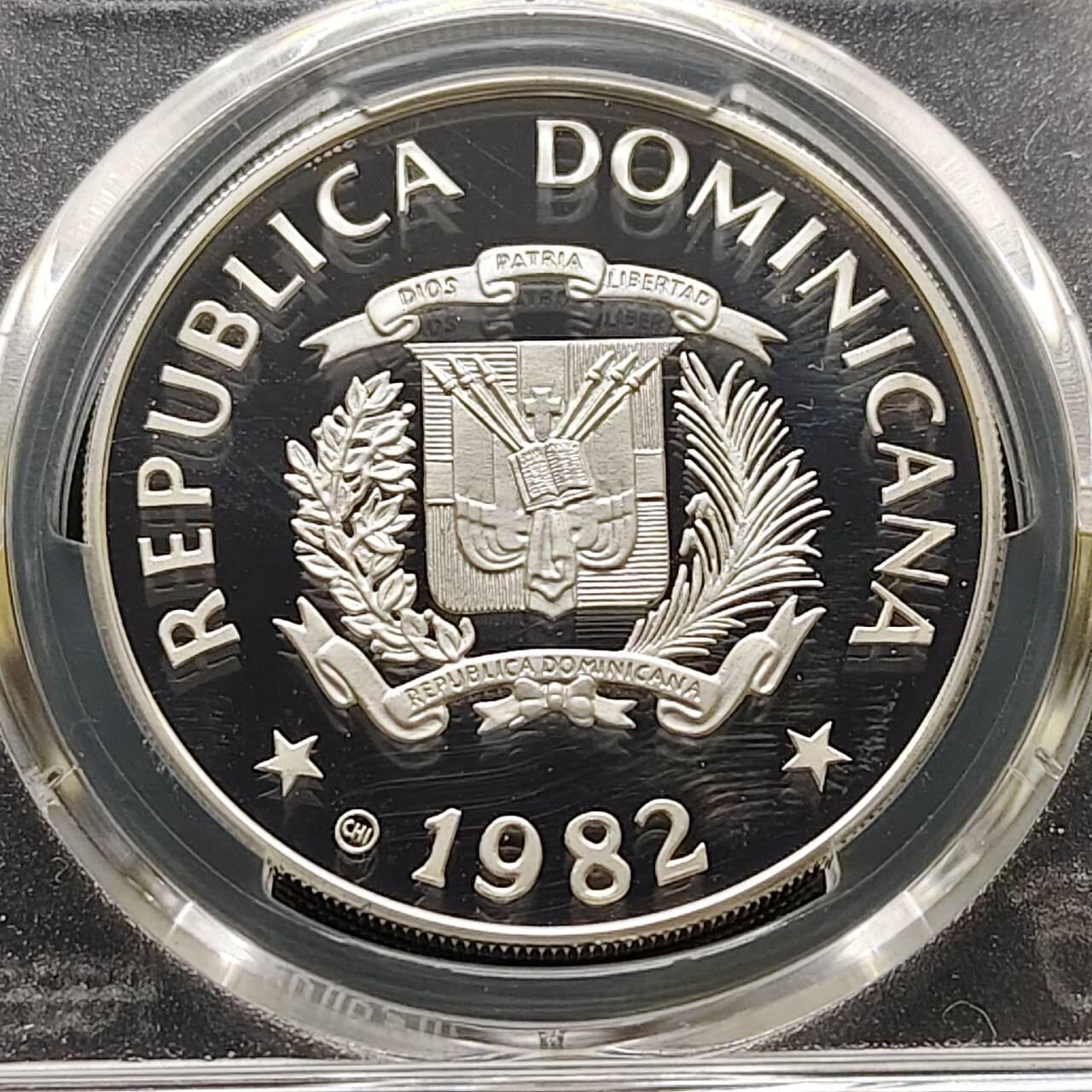 【全场包邮】纯粹捡漏拍485场（免费代拍第22场） 【少见】多米尼加1982年10比索国际儿童年精制纪念银币-量8482-PCGS PR67 DCAM