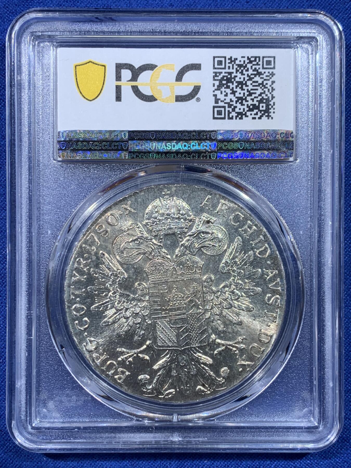《竞宝斋》第443场 周日，周一，2场连拍 （全场包邮） PCGS MS62 奥匈帝国1780年大奶妈银币，后铸版。