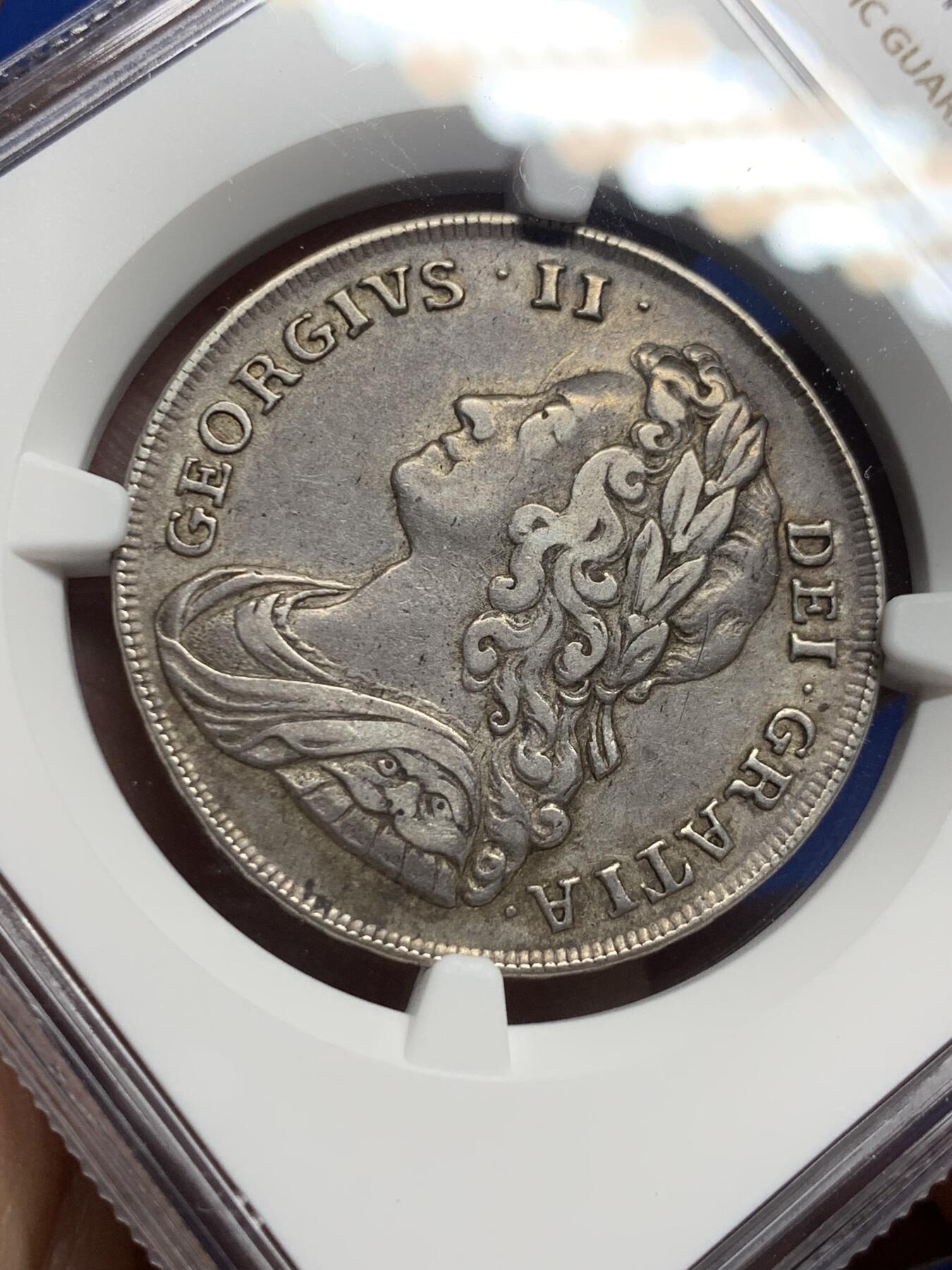 《竞宝斋》第443场 周日，周一，2场连拍 （全场包邮） NGC XFD 1741年英国乔治二世玫瑰半克朗银币  错杀，肉眼看边齿没有问题，细节好，稀少品种