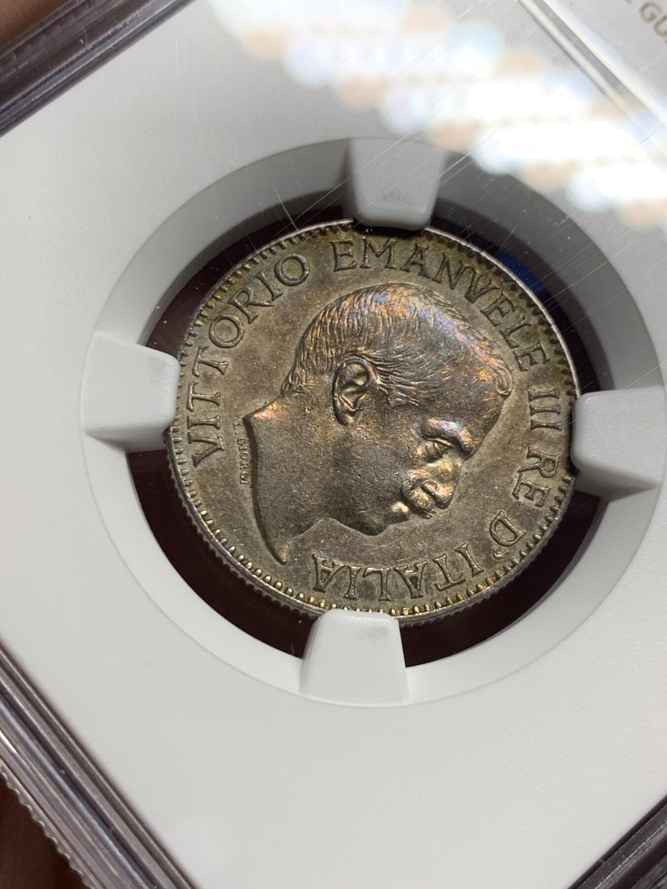 《竞宝斋》第443场 周日，周一，2场连拍 （全场包邮） NGC AU50 意属索马里1919年1/2卢比银币 褐色五彩包浆