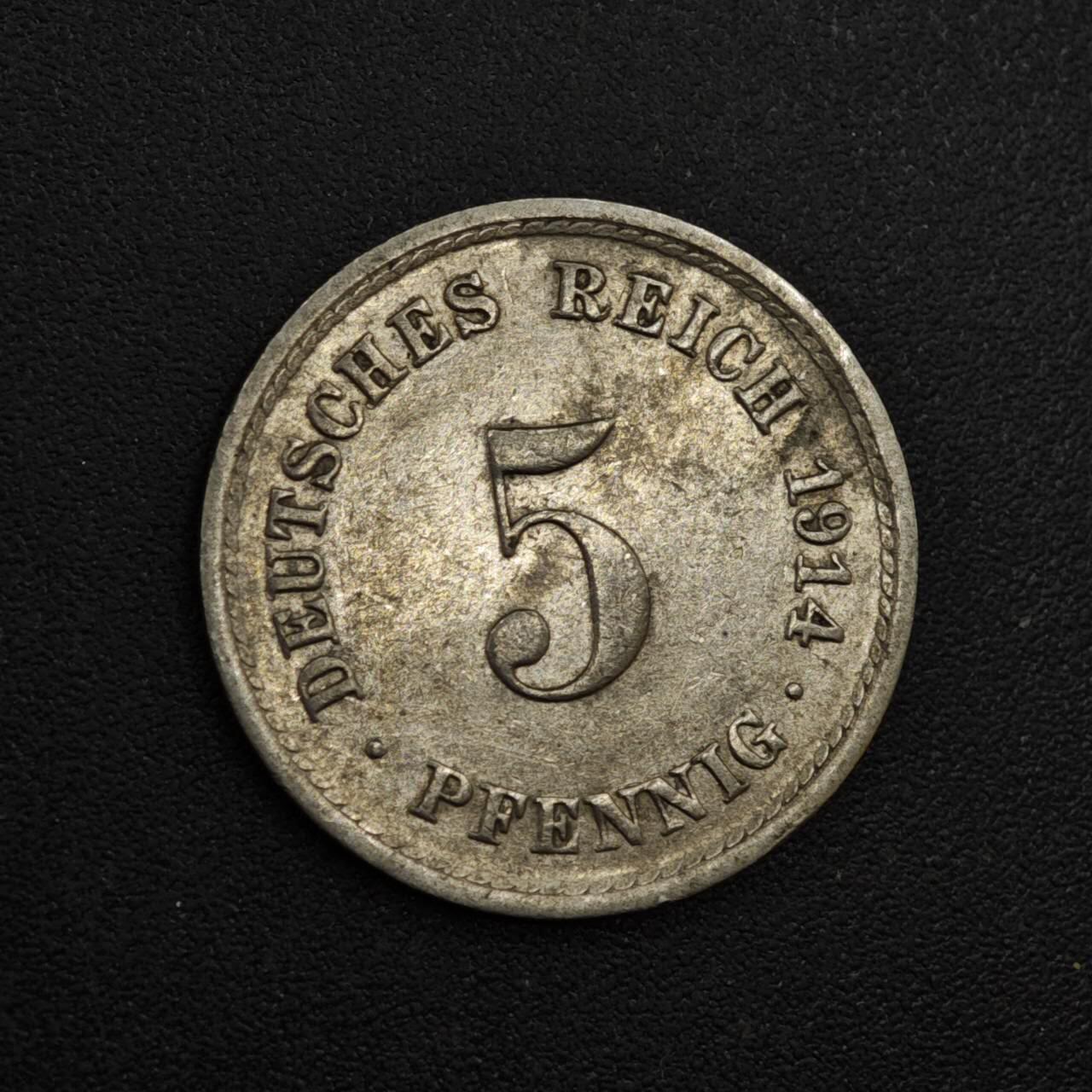 【淘币小摊】实时拍第八百一十四拍   散币场   满百包邮可预留二周 每周一统一发货   德国1914年长翅5芬妮镍币