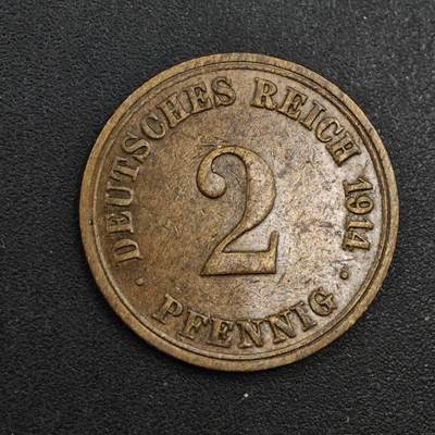 【淘币小摊】实时拍第八百一十四拍   散币场   满百包邮可预留二周 每周一统一发货   - 德国1914年长翅2芬妮铜币