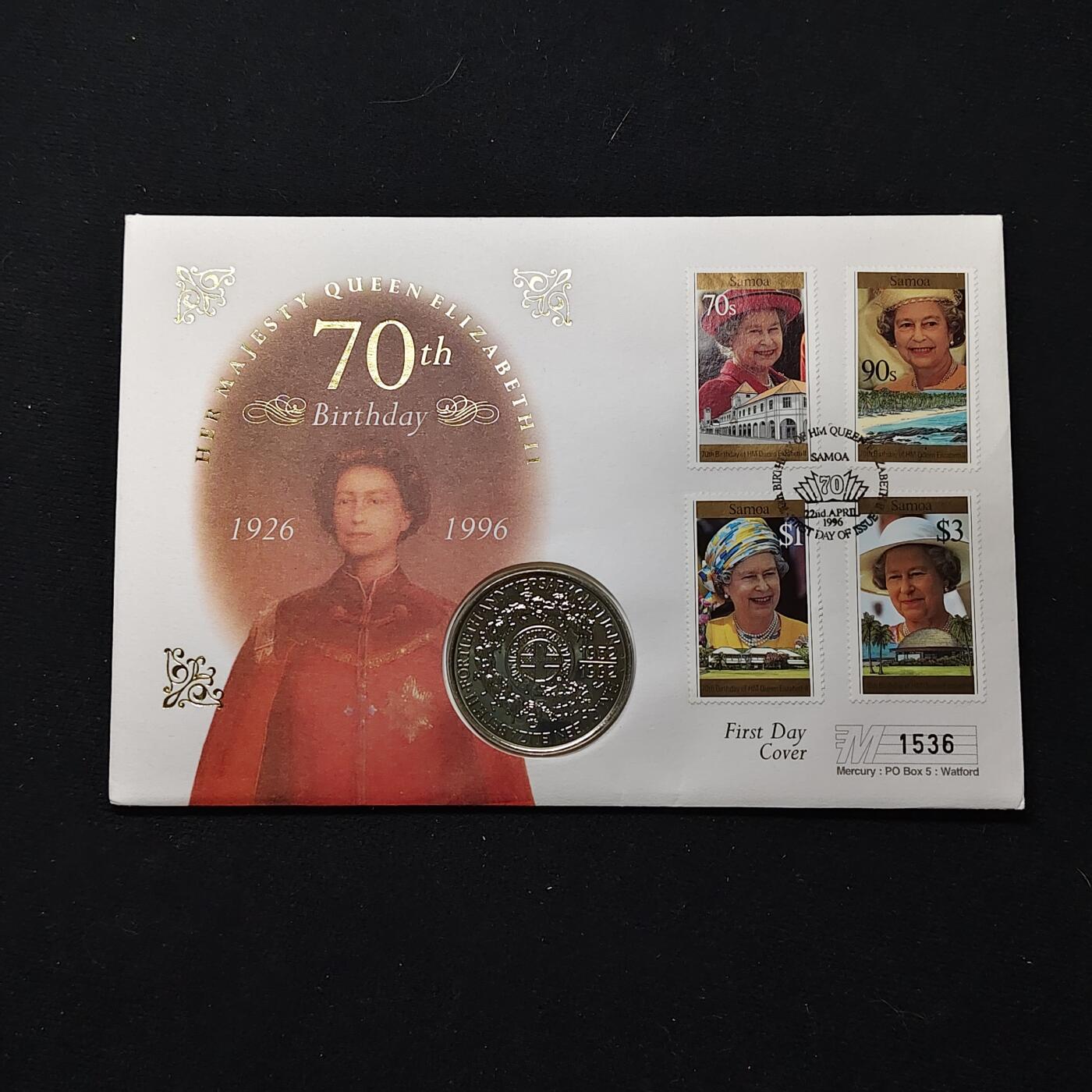 【全场包邮】纯粹捡漏拍482场（免费代拍第19场）-币封+套装+富兰克林（注意佣金） 【邮币封】萨摩亚1992年1元女王登基40周年克朗型纪念币邮币封