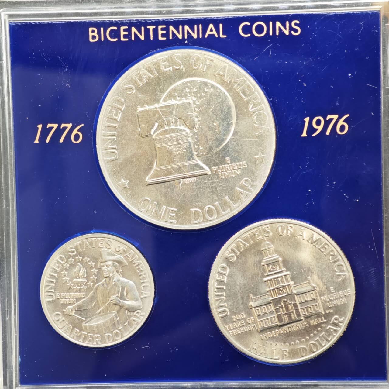 【淘币小摊】实时拍第八百一十四拍   散币场   满百包邮可预留二周 每周一统一发货   美国1976年建国200周年纪念币3枚套