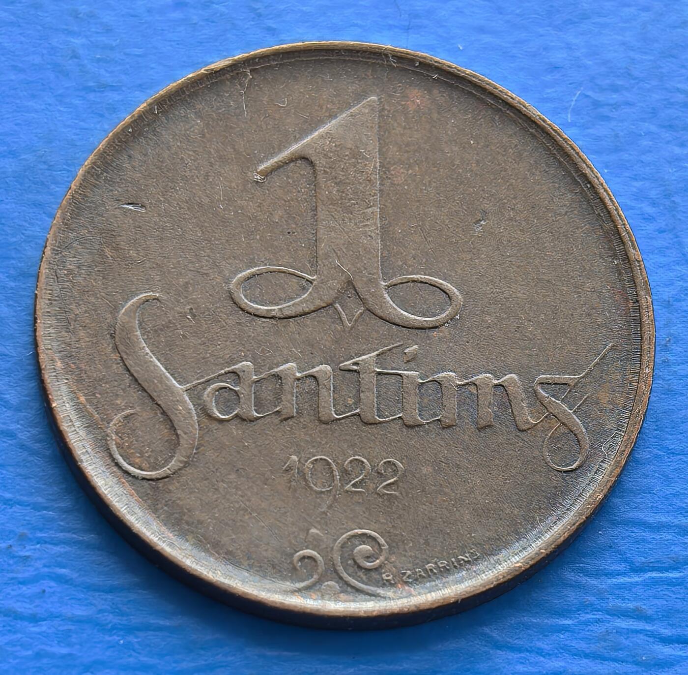 外国优质老铜币银币，周六九点倒数截拍，满百包邮，可寄存半年，喜欢朋友微信扫描二维码可直接参拍 拉脱维亚1922年1分