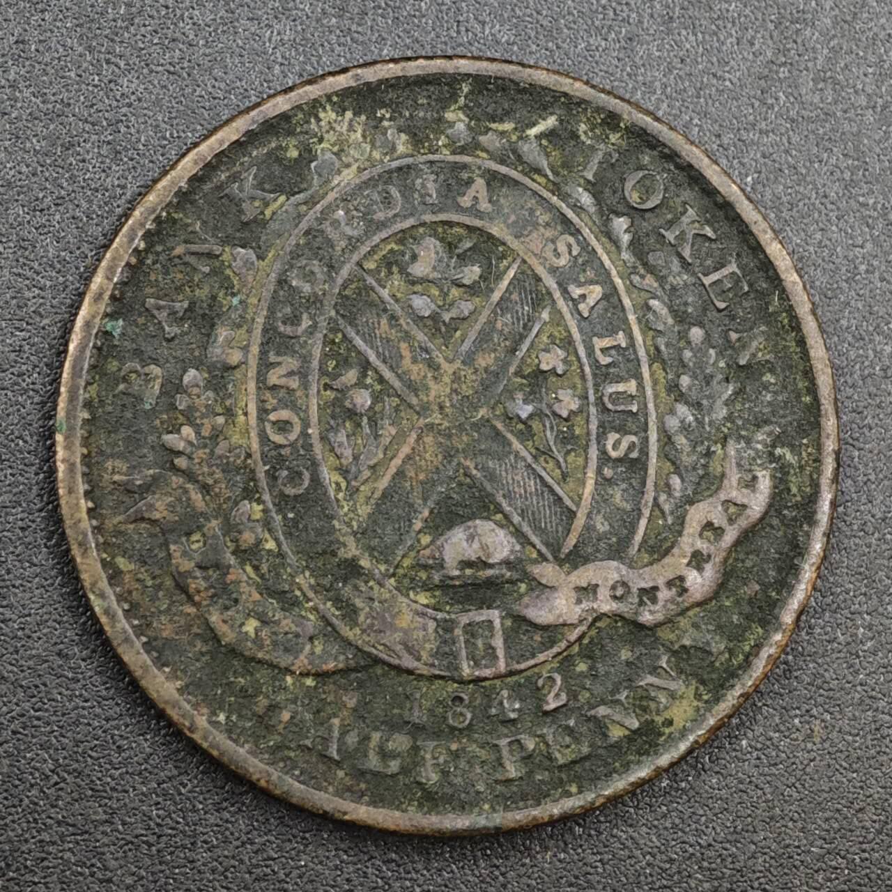 【淘币小摊】实时拍第八百一十四拍   散币场   满百包邮可预留二周 每周一统一发货   加拿大1842年蒙特利尔银行半便士铜币代币