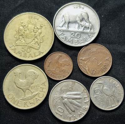 文馨钱币收藏第 284 场，【 长期接收代拍品】老藏家拍品南朝鲜李承晚时期货币，泰国大型纪念币，土耳其各时期及各国套币场 - 好品马拉维 7 枚套