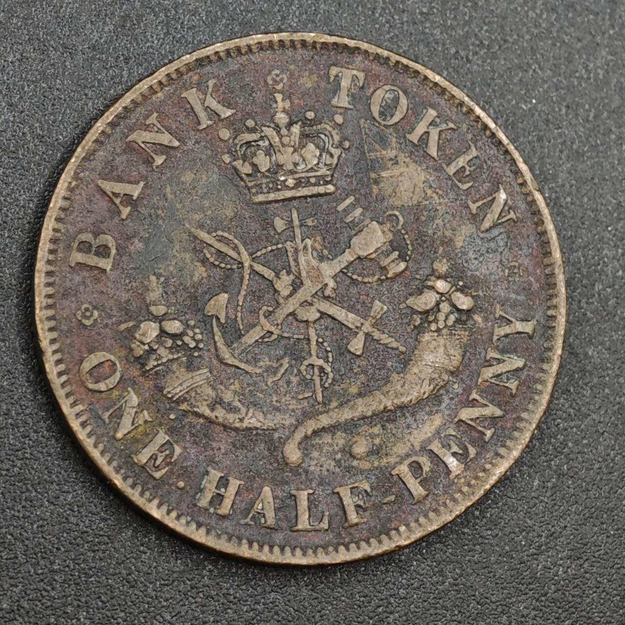 【淘币小摊】实时拍第八百一十四拍   散币场   满百包邮可预留二周 每周一统一发货   上加拿大1857年马剑半便士铜币代币