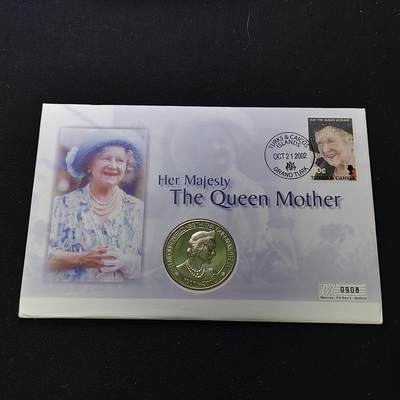 【全场包邮】纯粹捡漏拍482场（免费代拍第19场）-币封+套装+富兰克林（注意佣金） - 【邮币封】特克斯和凯克斯群岛2002年5克朗女王母亲伊丽莎白皇太后逝世克朗型纪念币邮币封