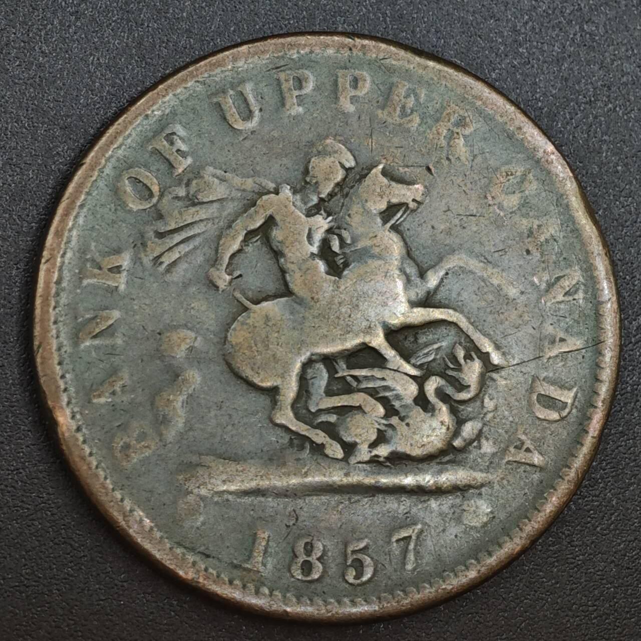 【淘币小摊】实时拍第八百一十四拍   散币场   满百包邮可预留二周 每周一统一发货   上加拿大1857年马剑一便士铜币代币