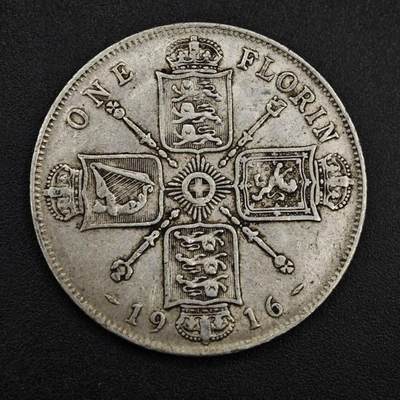 【淘币小摊】实时拍第八百一十四拍   散币场   满百包邮可预留二周 每周一统一发货   - 英国1916年乔治五世弗洛林银币