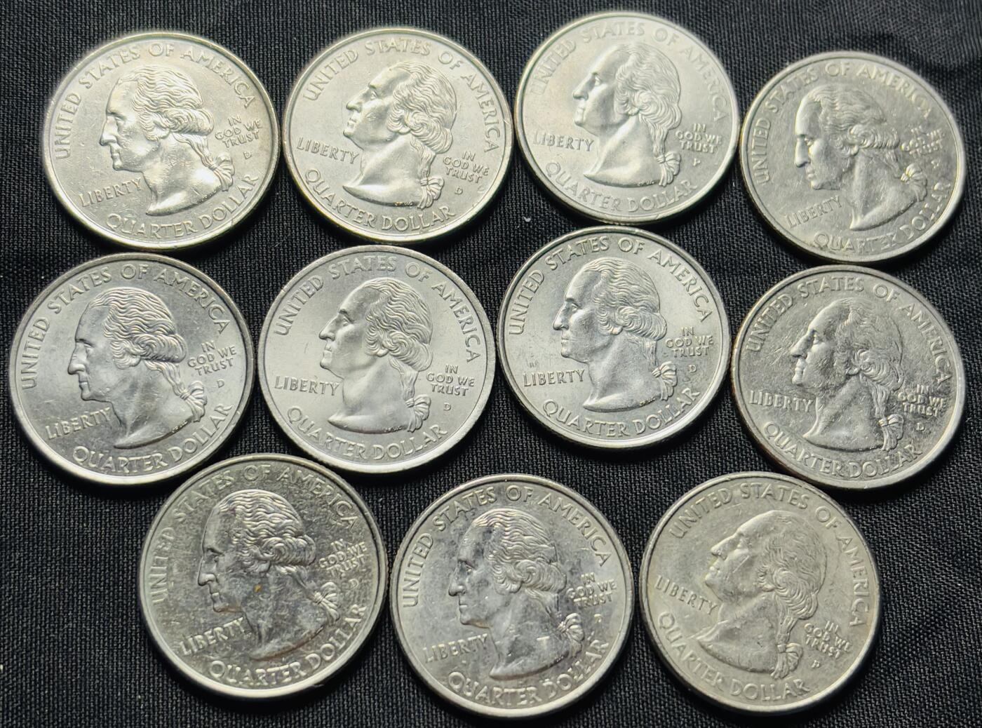 文馨钱币收藏第 284 场，【 长期接收代拍品】老藏家拍品南朝鲜李承晚时期货币，泰国大型纪念币，土耳其各时期及各国套币场 好品 1999-2002 年美国州币 25 美分纪念币 11 枚