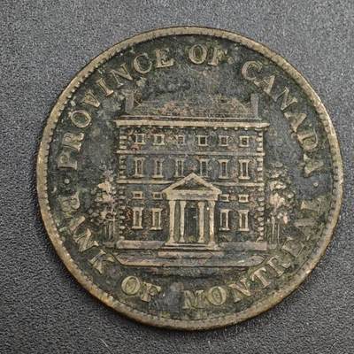 【淘币小摊】实时拍第八百一十四拍   散币场   满百包邮可预留二周 每周一统一发货   - 加拿大1842年蒙特利尔银行半便士铜币代币