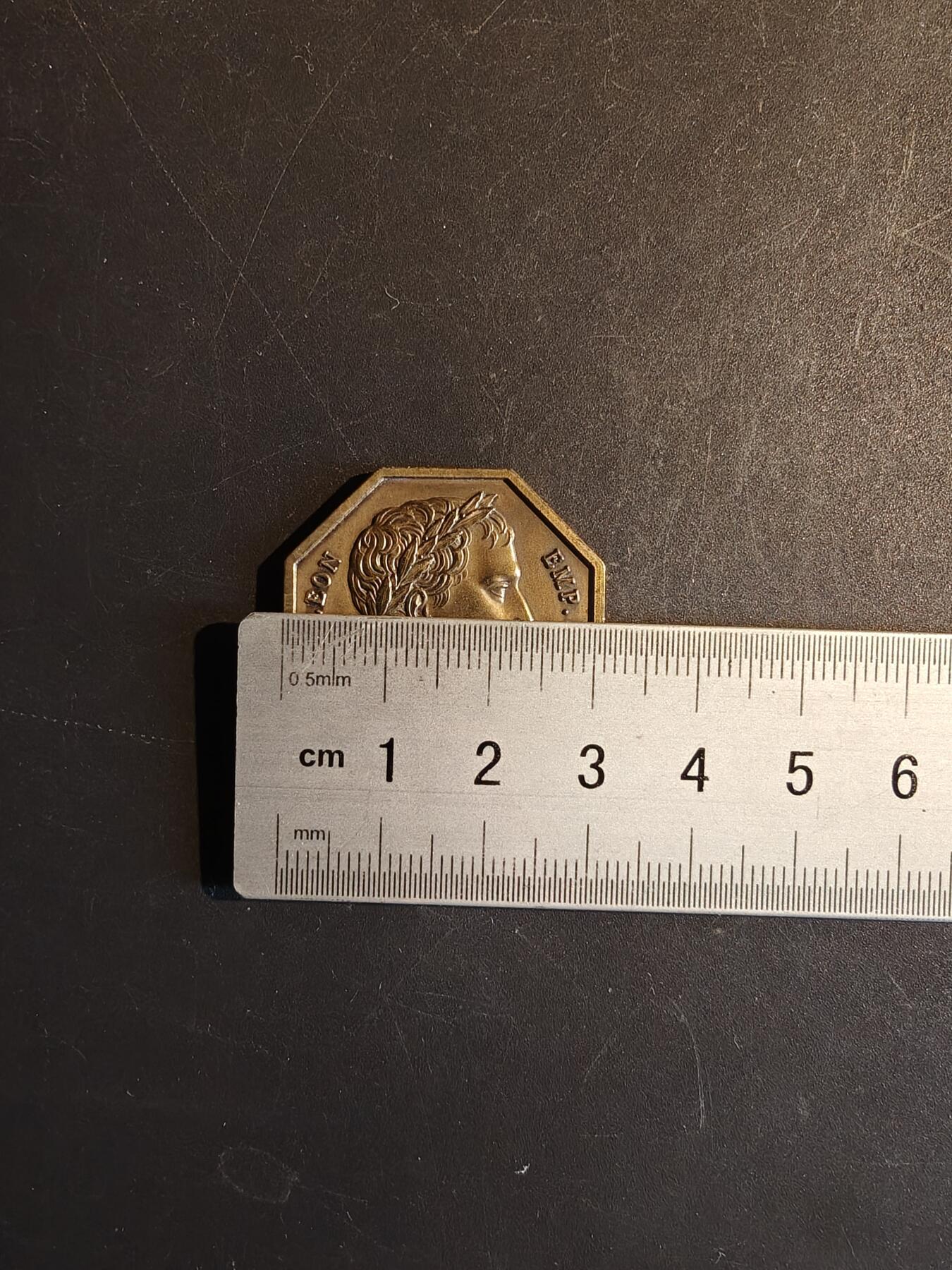 老王徽章第167期 法国卢瓦雷省工商会190周年铜八角     正面为拿破仑像     直径30mm.    重量14.4g