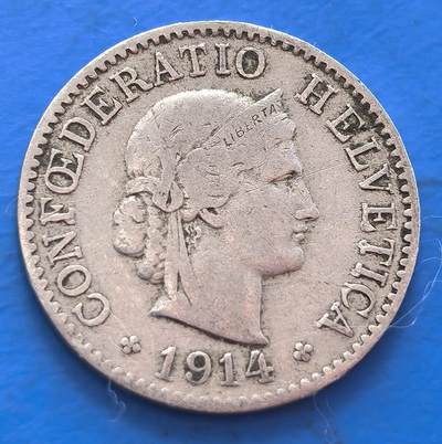 外国优质老铜币银币，周六九点倒数截拍，满百包邮，可寄存半年，喜欢朋友微信扫描二维码可直接参拍 - 瑞士1914年5分