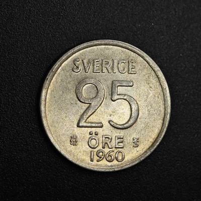 【淘币小摊】实时拍第八百一十四拍   散币场   满百包邮可预留二周 每周一统一发货   - 瑞典1960年25欧尔银币