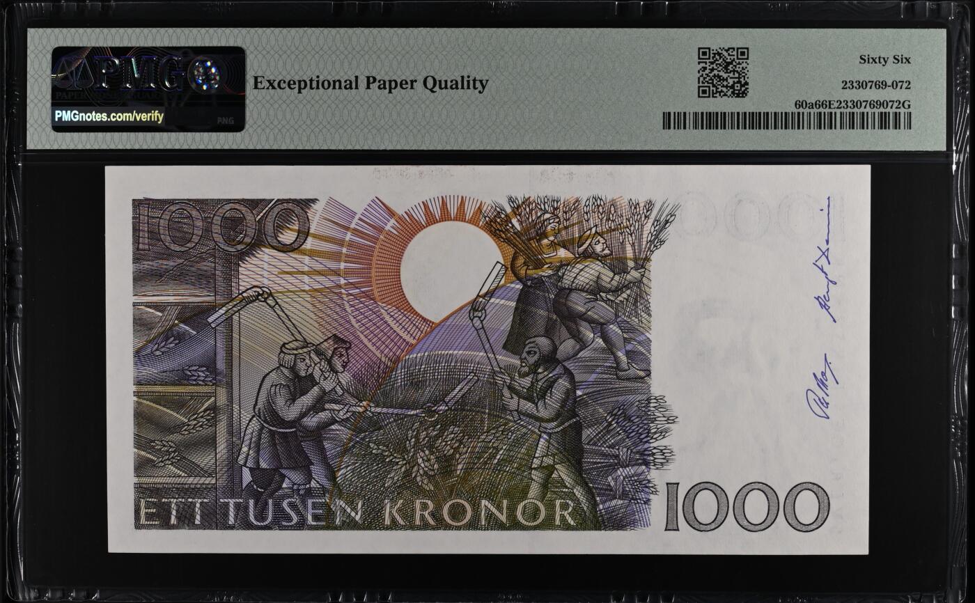 67 EPQ 1979年 新加坡鸟版20元，各版本稀有瑞典1000克朗，持续更新ing PMG 66 EPQ 瑞典 1989-1992年版 1000瑞典克朗 稀少品相 季军分数！