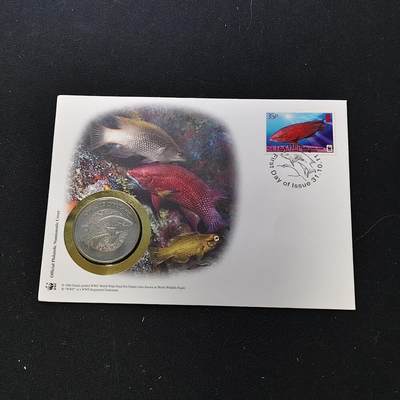 【全场包邮】纯粹捡漏拍482场（免费代拍第19场）-币封+套装+富兰克林（注意佣金） - 【邮章封】WWF世界自然基金会1986年30周年‌尖鰭普提魚纪念邮章封