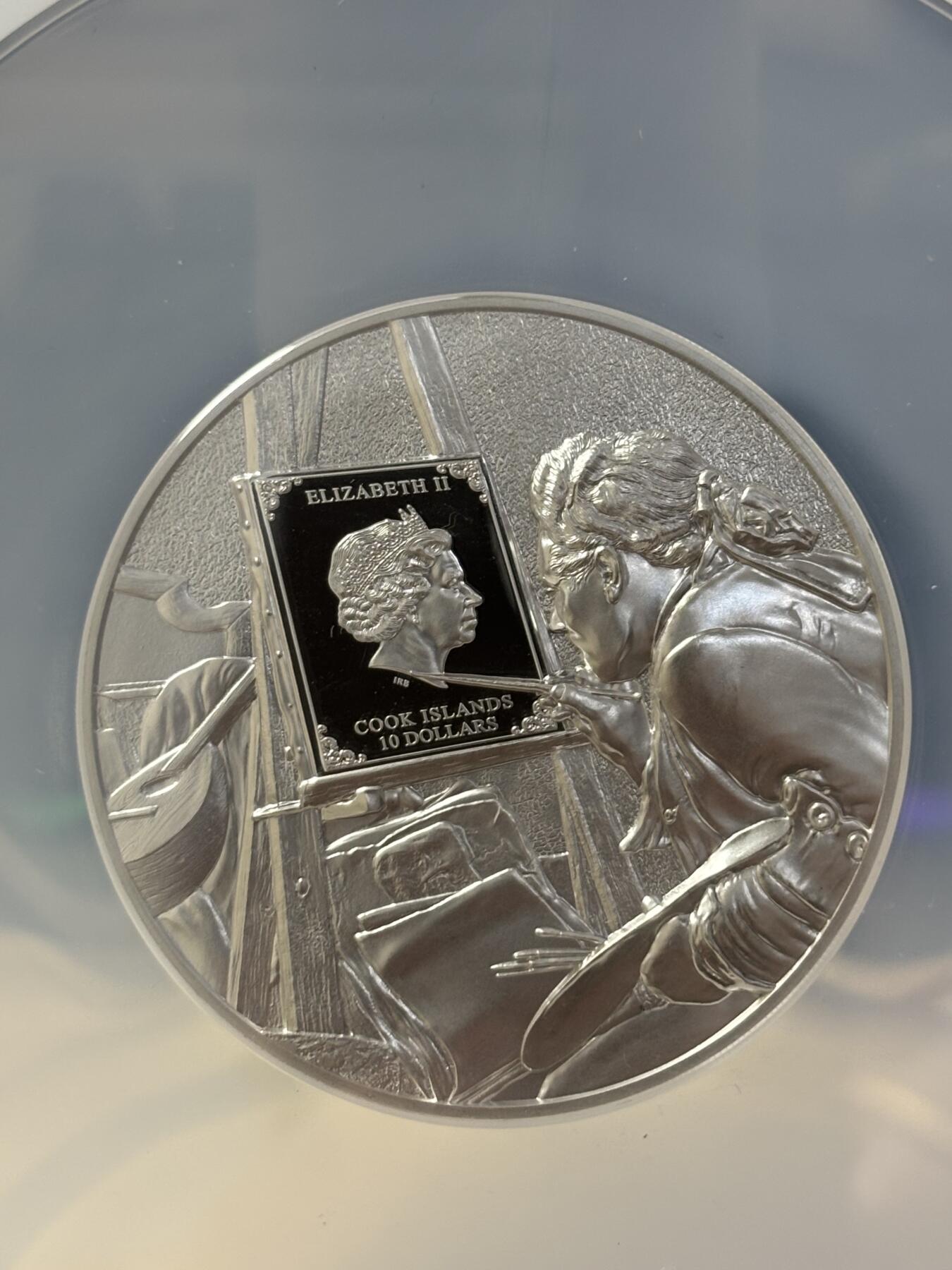 第184期拍卖 库克2022年画家梵高彩色2盎司银币NGC-PF70首无盒无证书，999银，发行999枚，评级盒有裂痕