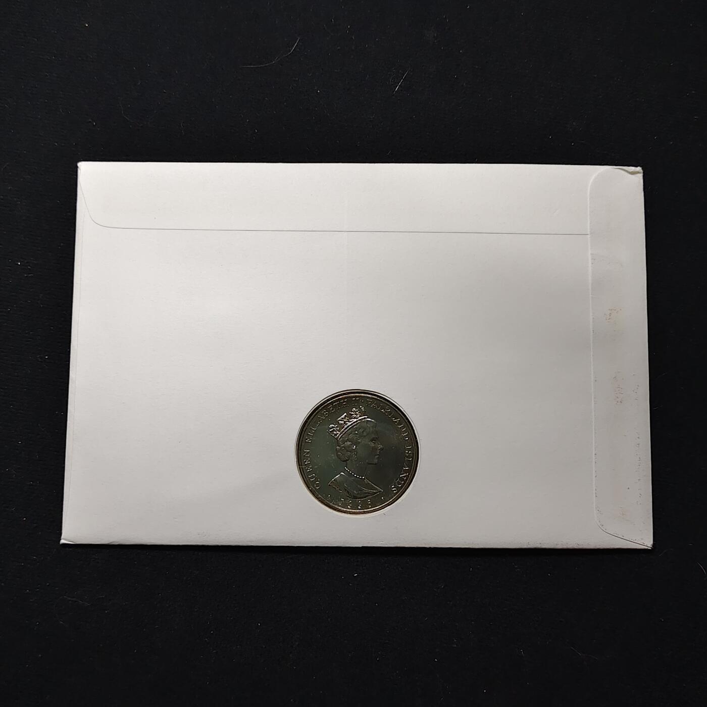 【全场包邮】纯粹捡漏拍482场（免费代拍第19场）-币封+套装+富兰克林（注意佣金） 【邮币封】福克兰群岛1996年50便士女王70大寿克朗型纪念币邮币封